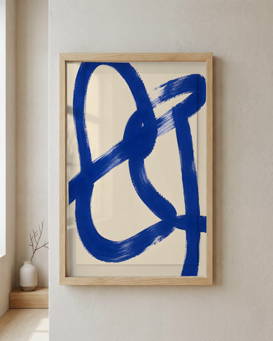Ayla Heidenberg - Cobalt Gestures - framed print in a styled room