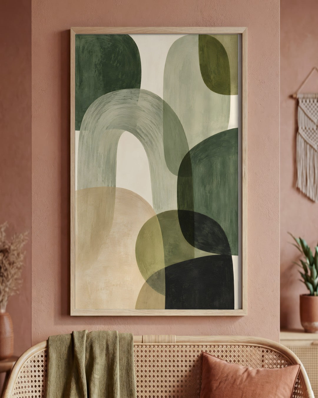 Jennet Hampsonn - Earthy Organic Abstract Layers - framed print in a styled room