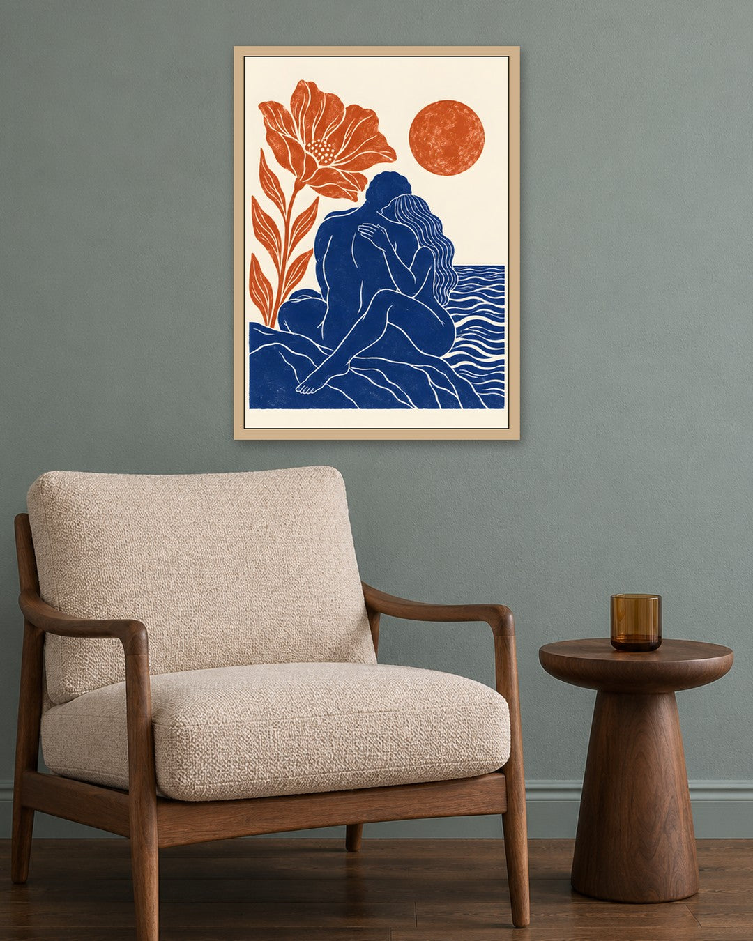 Yavr Johanssen - Embrace by the Moonlit Sea - oak frame in a room