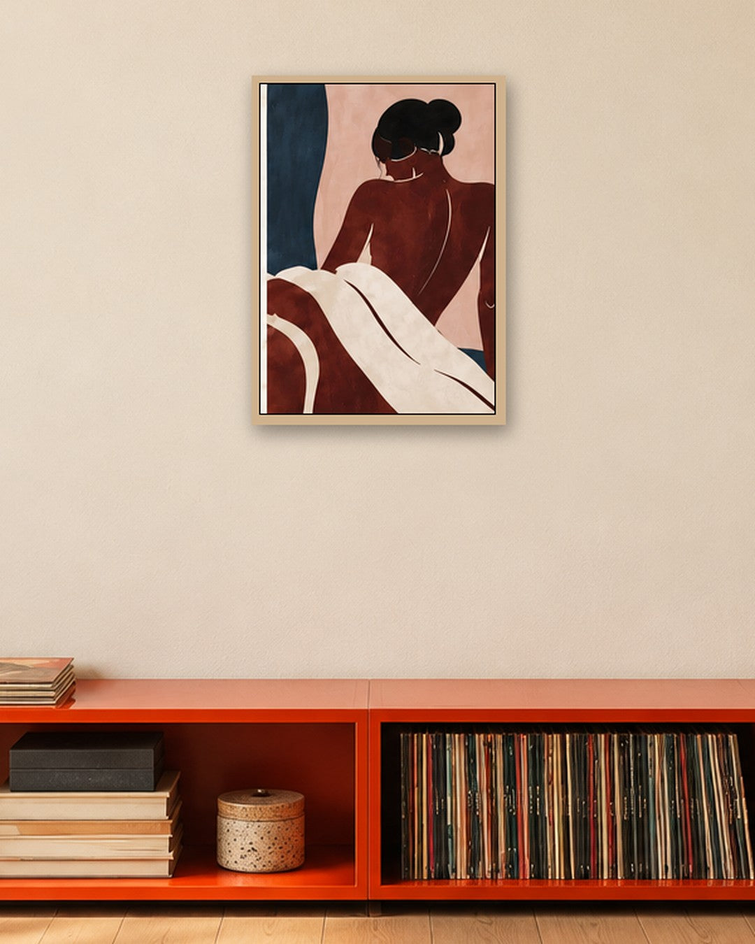 Hilary Ward - Seated Figure - oak frame in a room