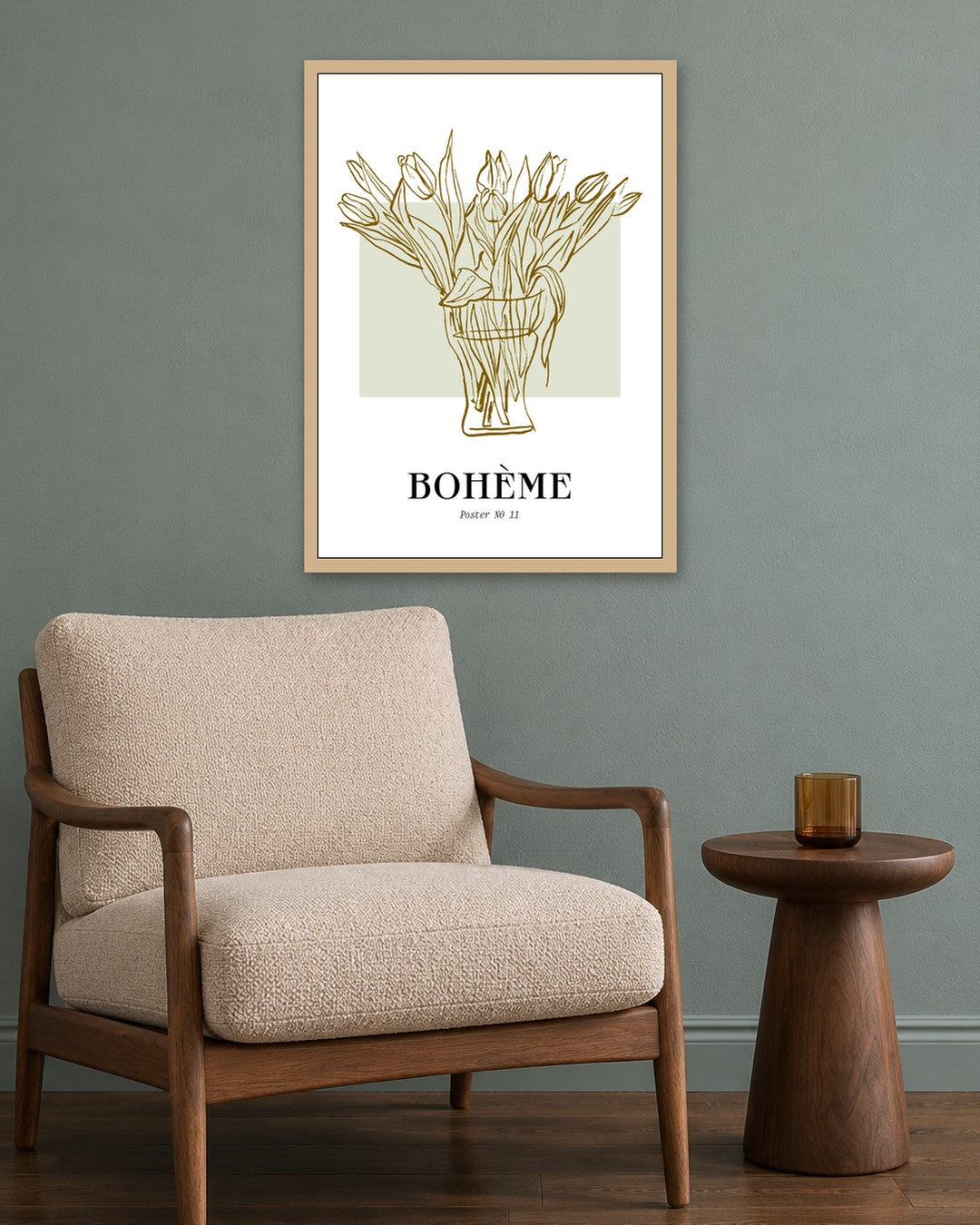 SENT Studio - Blooming Flowers Poster No. 11 - oak frame in a room