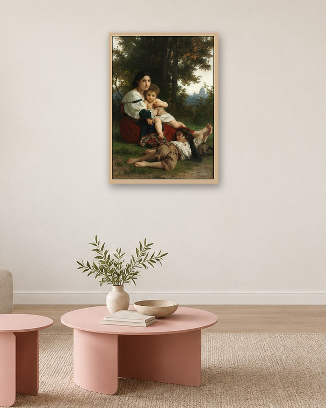 William-Adolphe Bouguereau - Resting Mother and Children - oak frame in a room