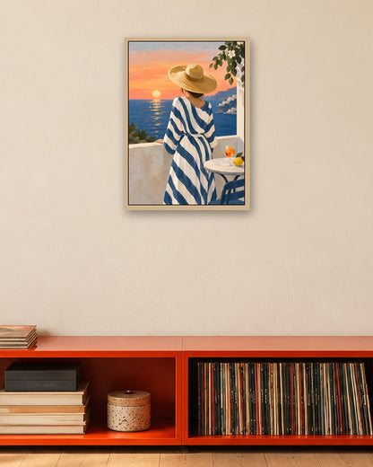 Jinna Jerre - Sunset Terrace by the Sea - oak frame in a room