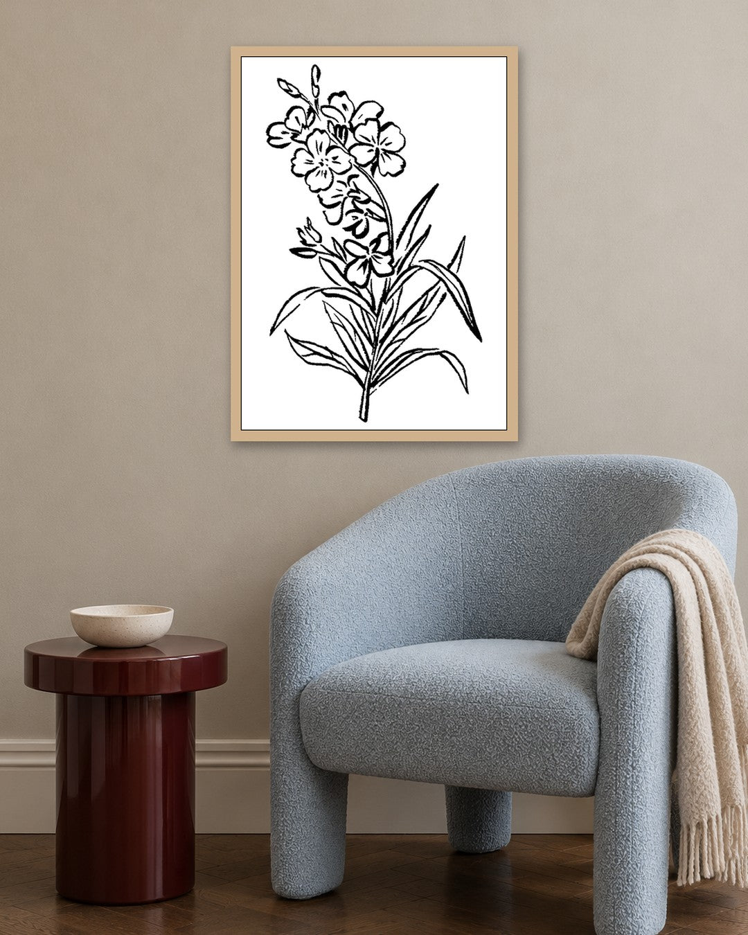 SENT Studio - Blooming Flowers Poster No. 1 - oak frame in a room
