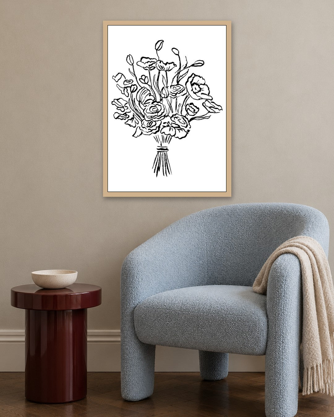 SENT Studio - Blooming Flowers Poster No. 18 - oak frame in a room