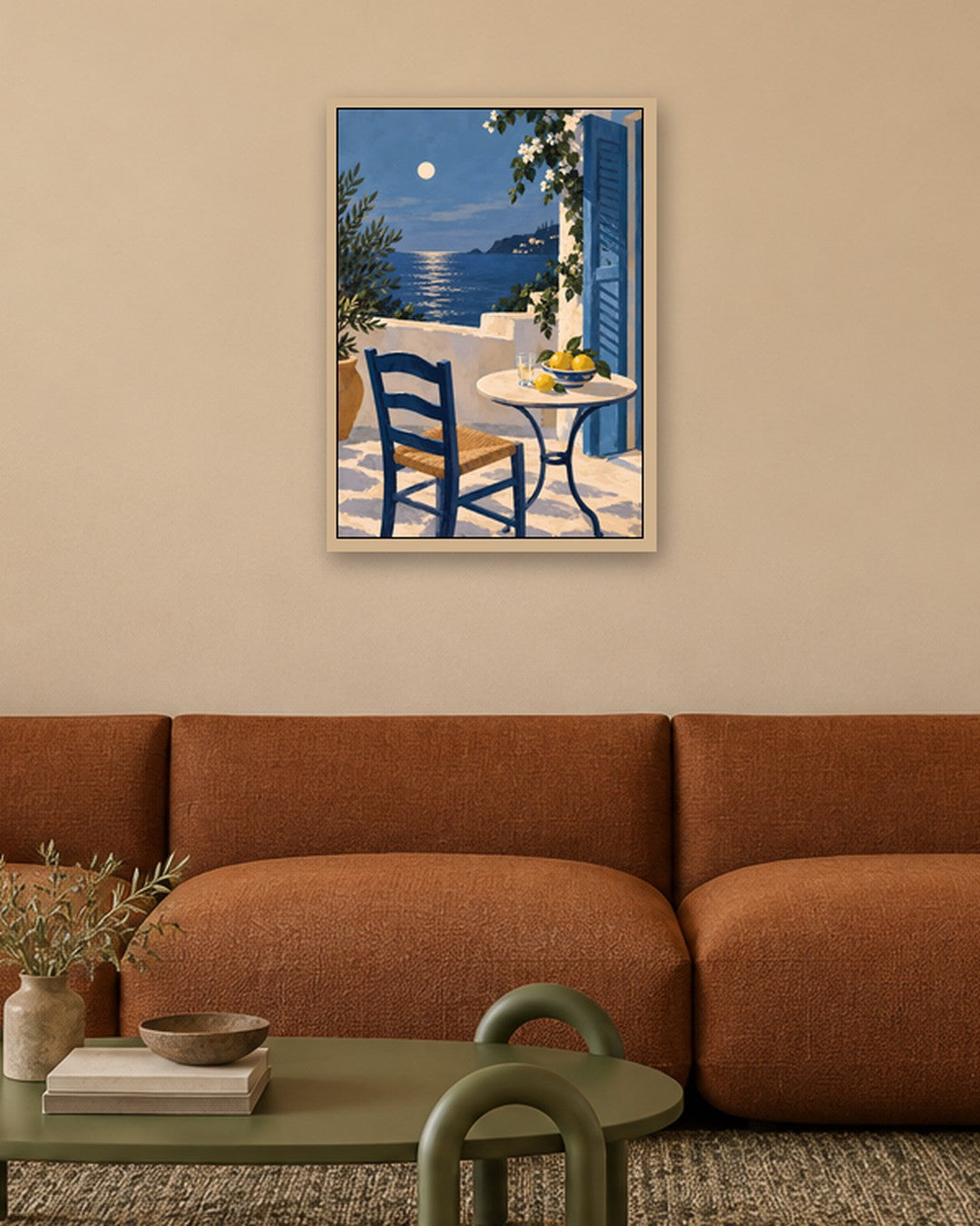 Jinna Jerre - Moonlit Mediterranean Terrace with Lemons - oak frame in a room