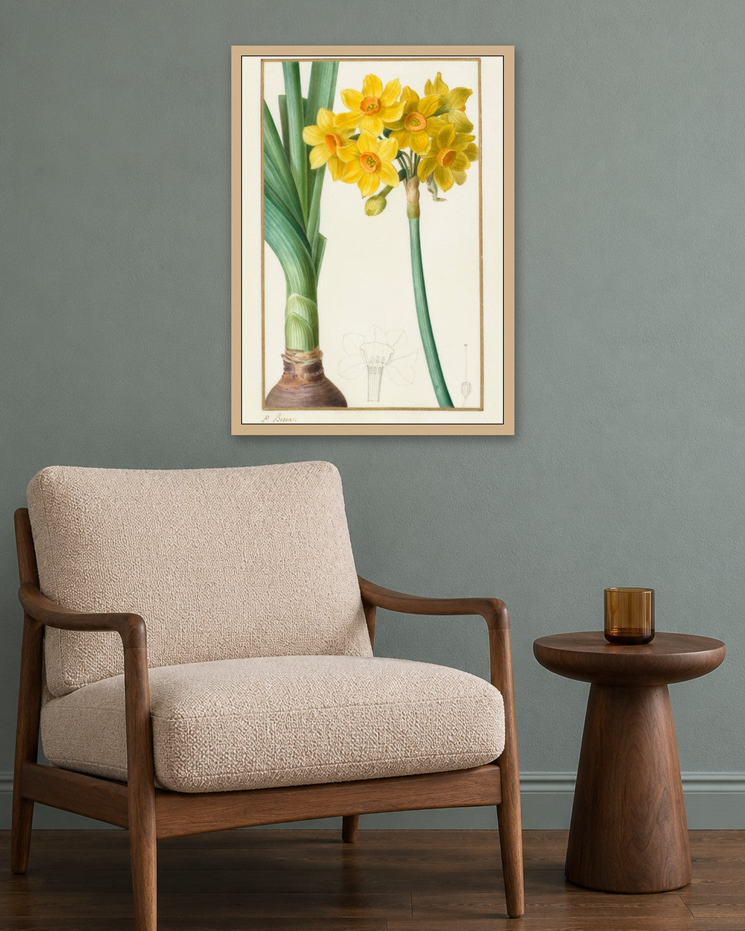 Pancrace Bessa - Polyanthus or Cluster Narcissus (Botanical: Narcissus tazetta) - oak frame in a room