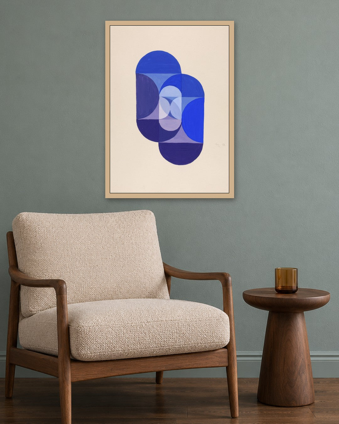 Joseph Schillinger - Key Blue (from series, the Mathematical Basis of the Arts) - oak frame in a room
