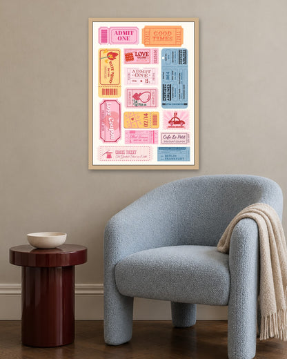 SENT Studio - Ticket Stub Collage - oak frame in a room