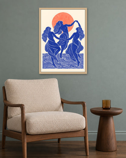 Yavr Johanssen - Indigo Dance Beneath the Coral Sun - oak frame in a room