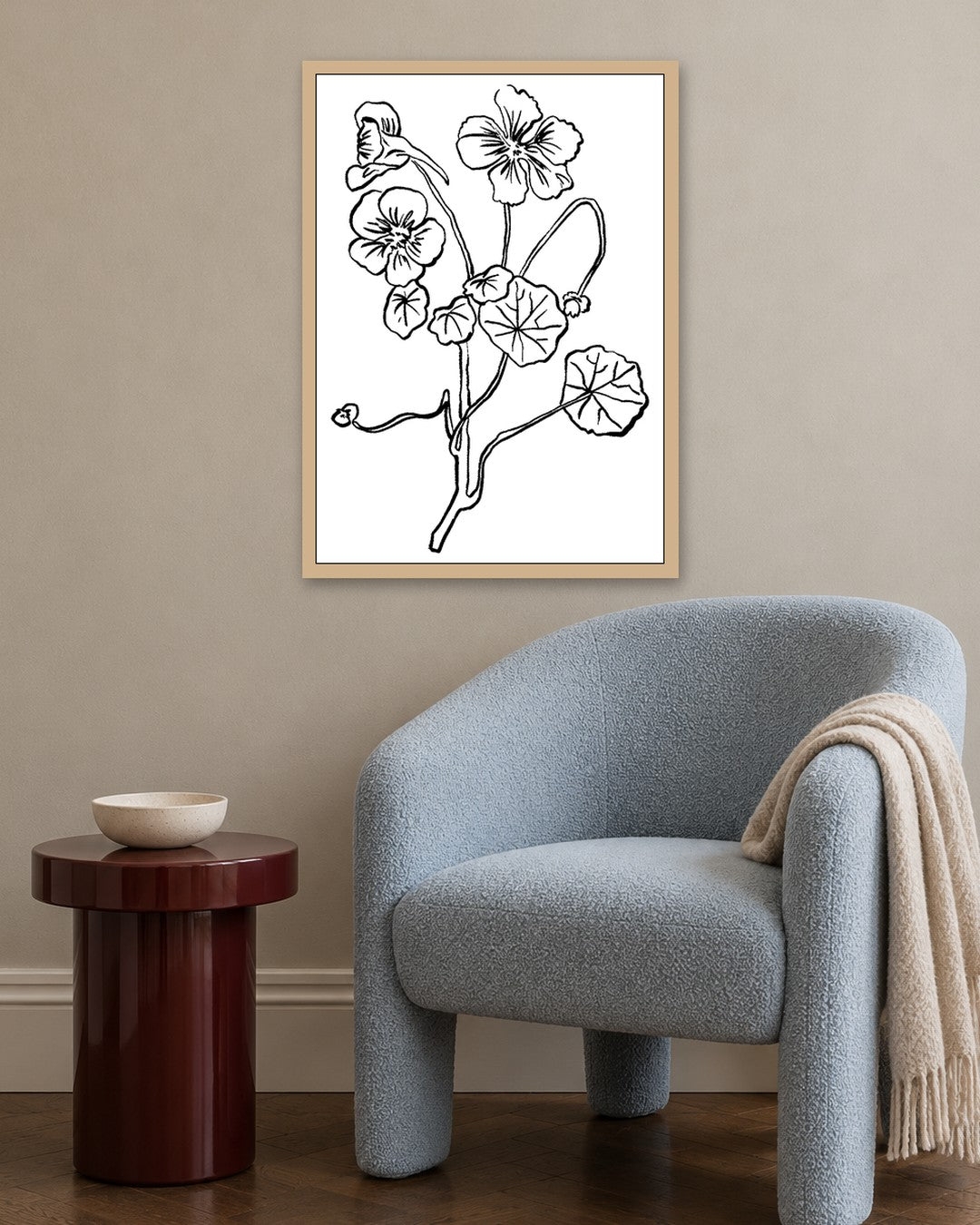 SENT Studio - Blooming Flowers Poster No. 28 - oak frame in a room