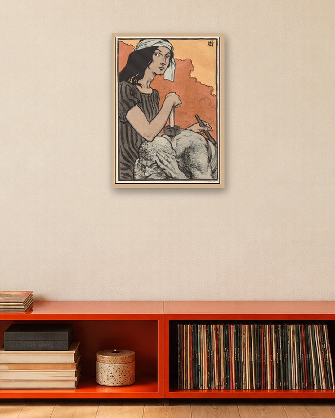 Eugène Grasset - Sculptress - oak frame in a room