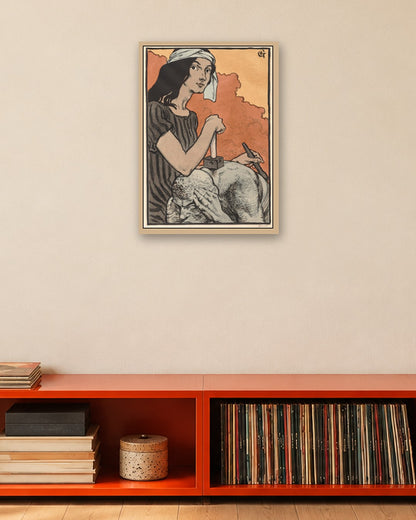 Eugène Grasset - Sculptress - oak frame in a room