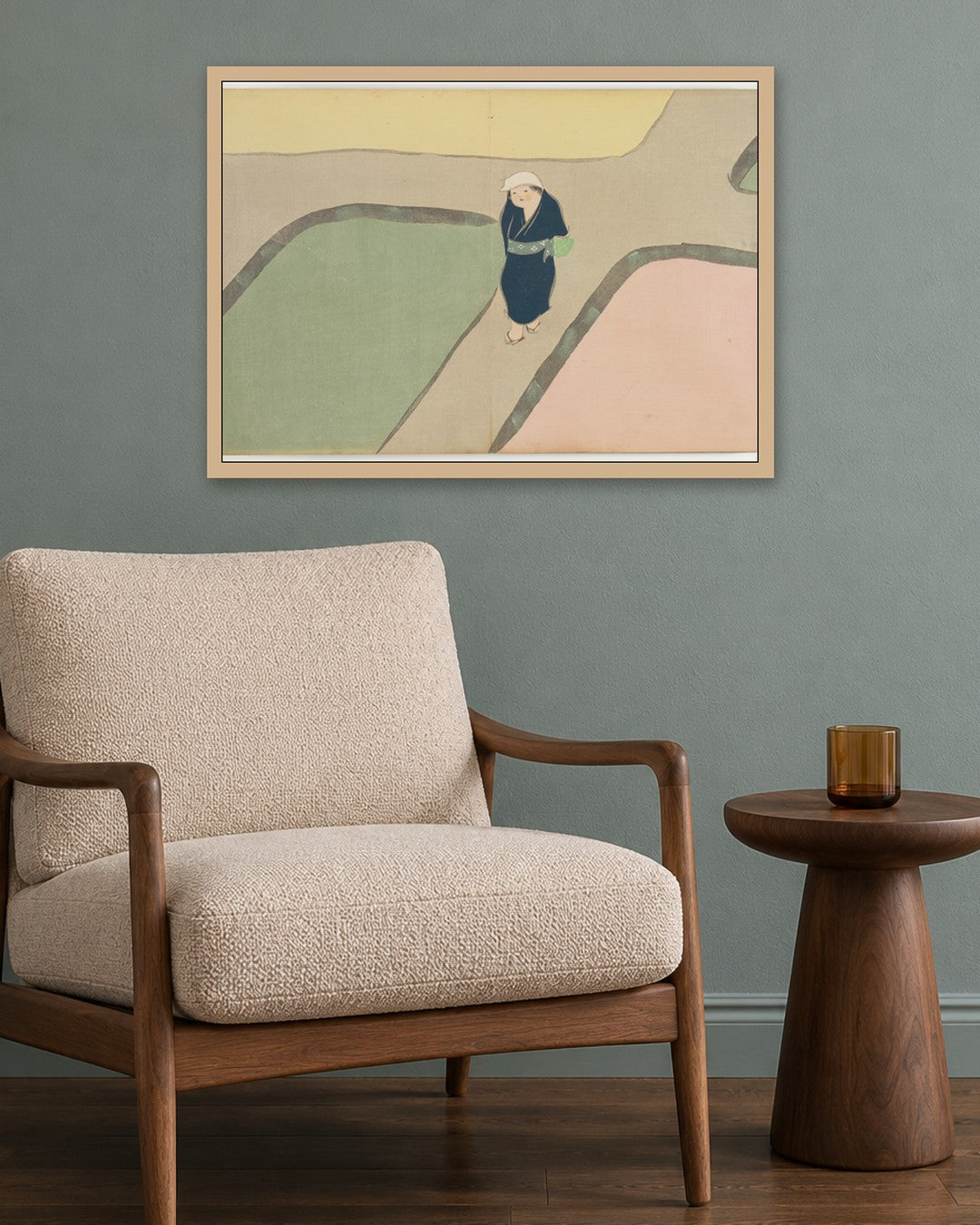 Kamisaka Sekka - Flowers of a Hundred Worlds (Momoyogusa): Spring Field (Haru no tanomo) - oak frame in a room
