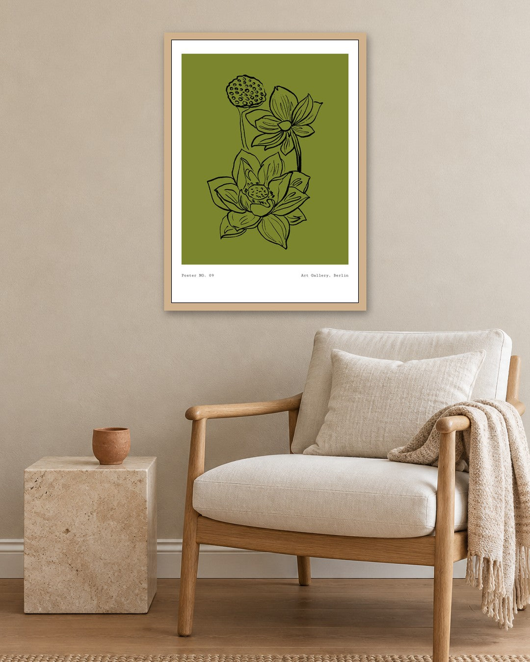 SENT Studio - Blooming Flowers Poster No. 9 - oak frame in a room