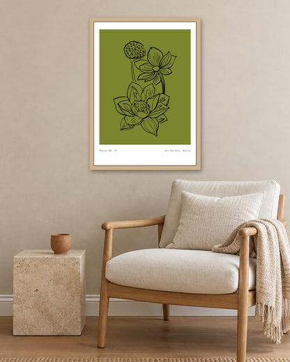 SENT Studio - Blooming Flowers Poster No. 9 - oak frame in a room