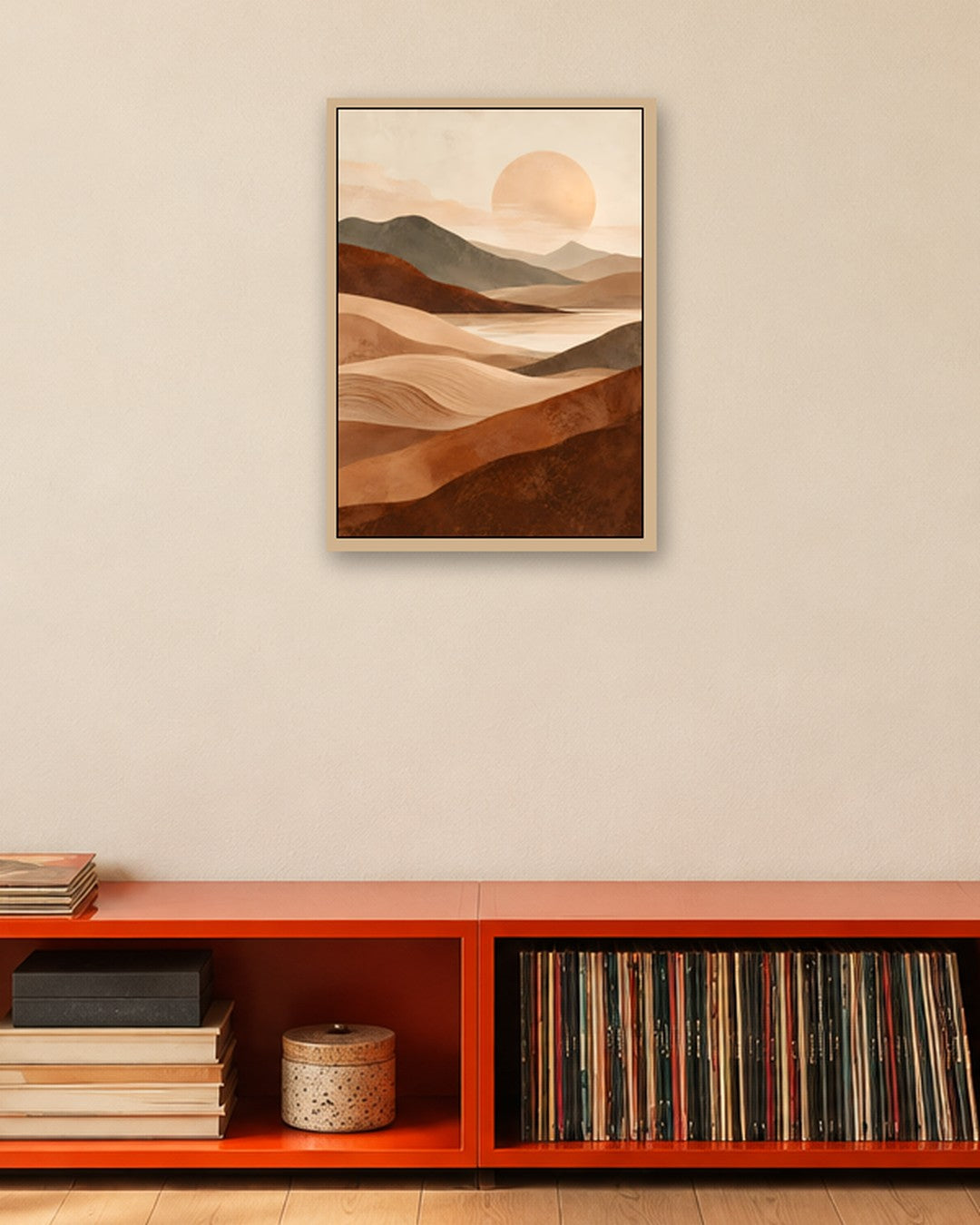 Jennet Hampsonn - Sunlit Abstract Desert Valleys - oak frame in a room