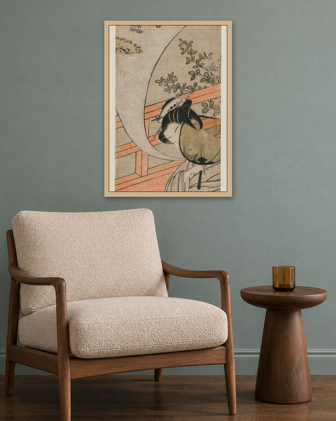 Suzuki Harunobu - Courtesan Dreaming of her Childhood - oak frame in a room