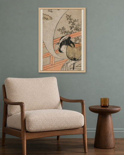 Suzuki Harunobu - Courtesan Dreaming of her Childhood - oak frame in a room