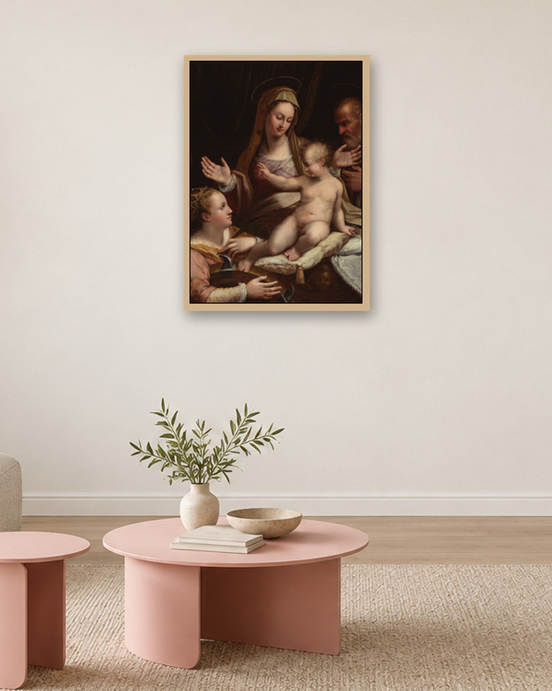 Renaissance Masters - Holy Family with Saint Catherine - oak frame in a room