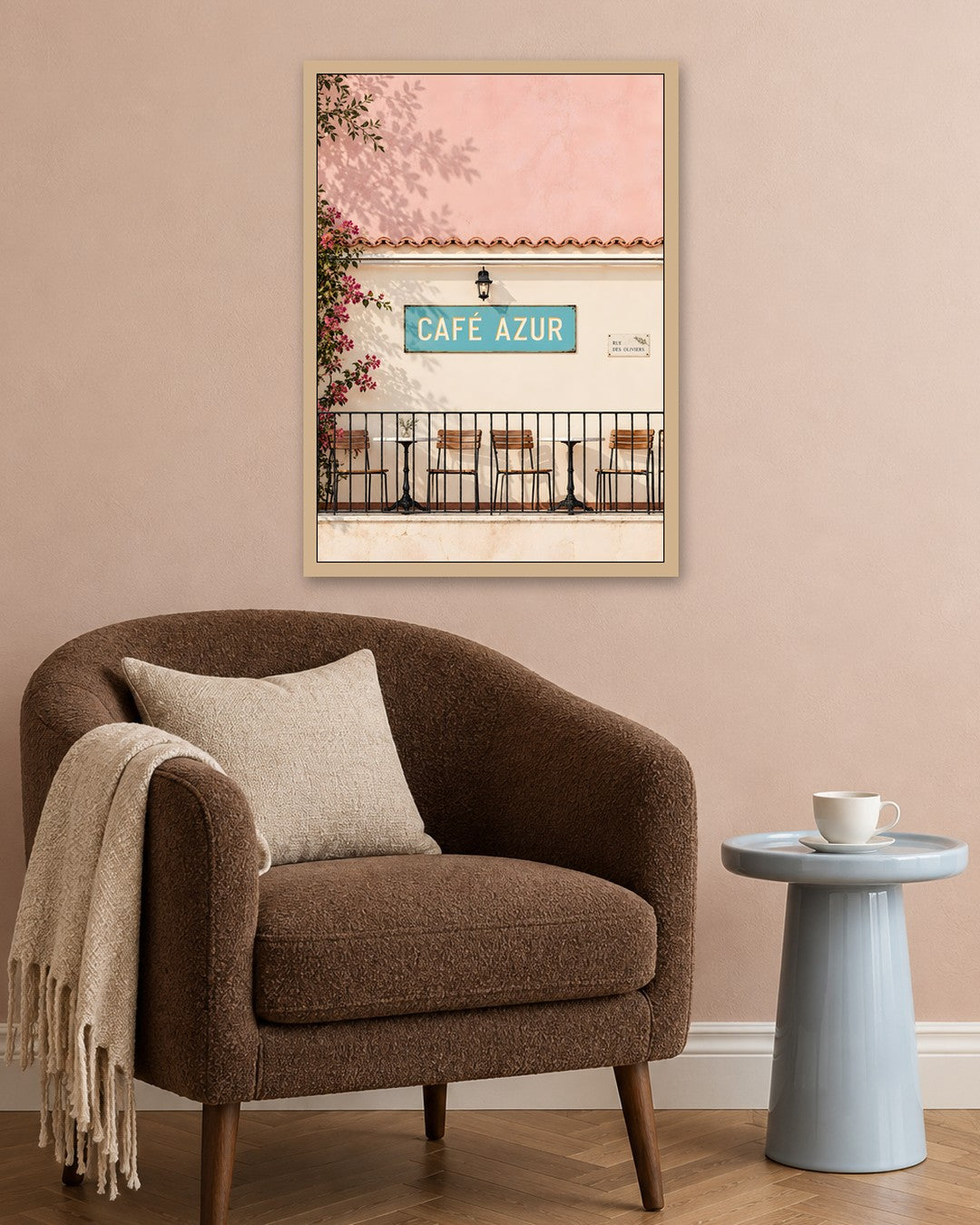 John Smart - Cafe Azur - oak frame in a room