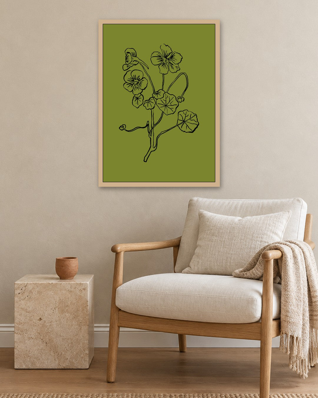 SENT Studio - Blooming Flowers Poster No. 28 - oak frame in a room