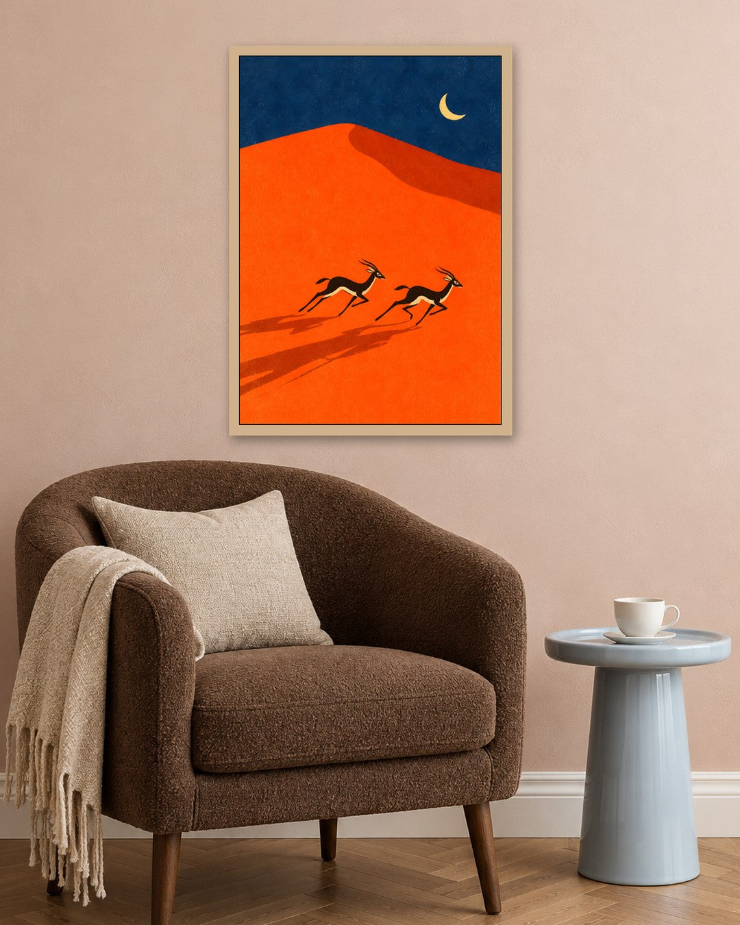 Elise Savoy - Gazelles in Desert - oak frame in a room