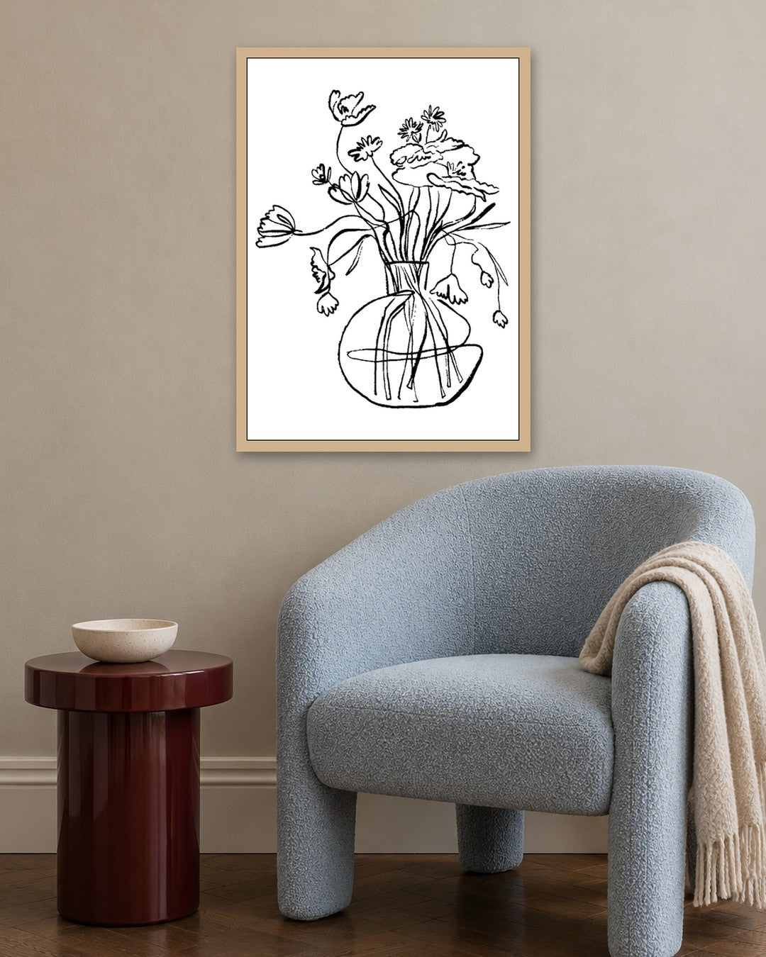 SENT Studio - Blooming Flowers Poster No. 19 - oak frame in a room