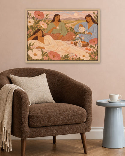 Alice Fray - Tea Among Wildflowers - oak frame in a room