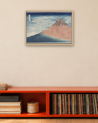 Katsushika Hokusai - South Wind, Clear Sky, from Thirty-Six Views of Mount Fuji - oak frame in a room
