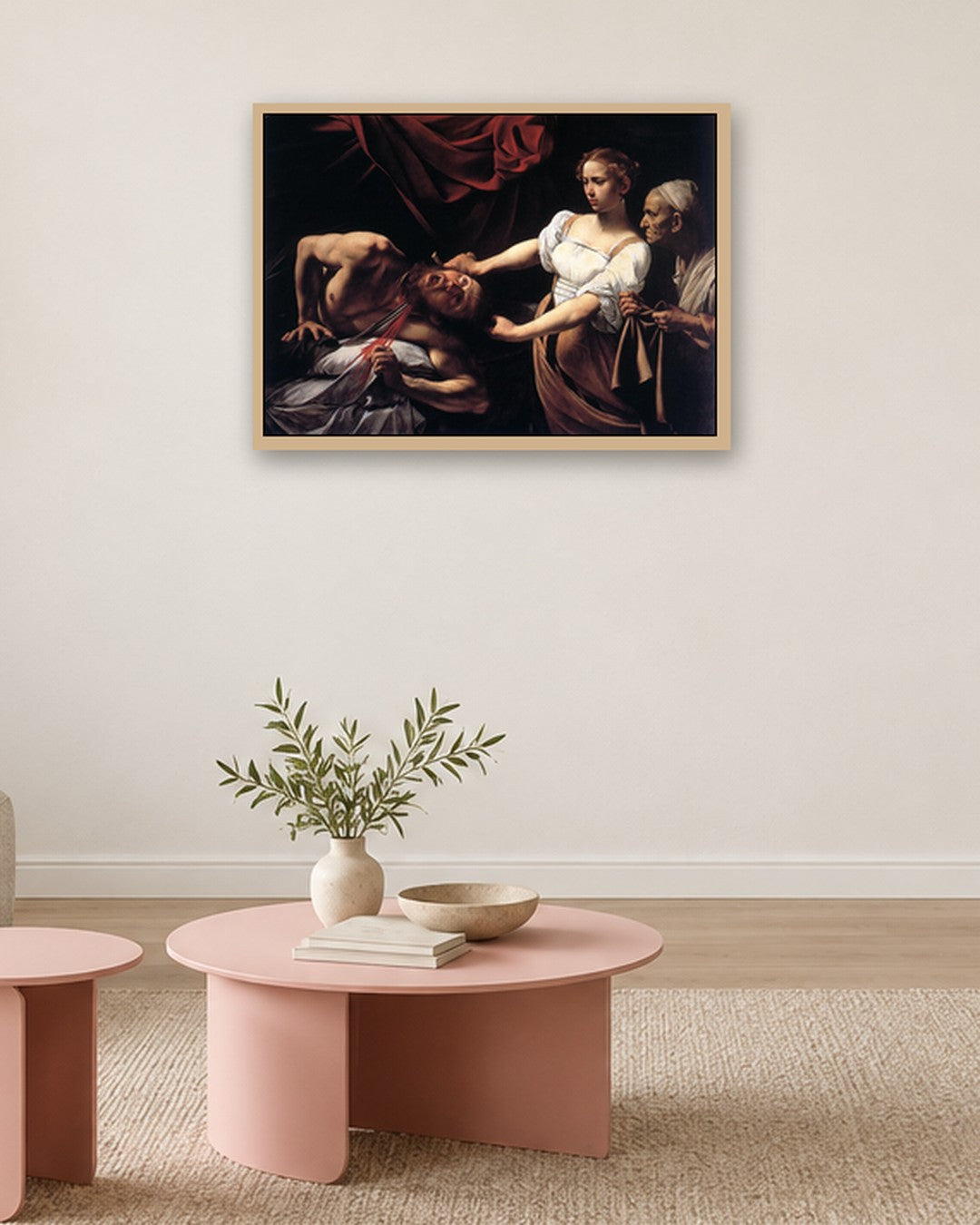 Caravaggio - Judith Beheading Holofernes - oak frame in a room