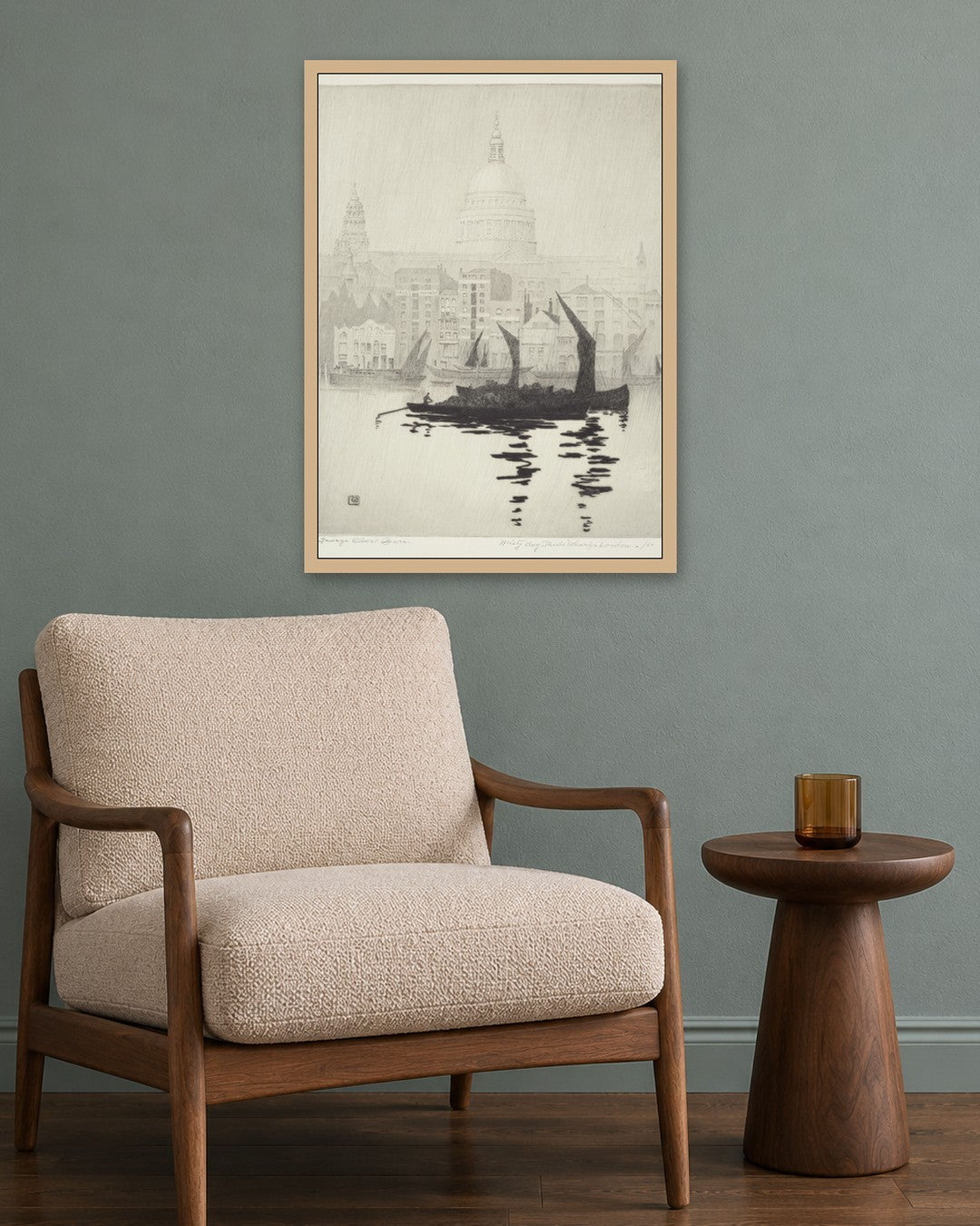 Misty Day, Paul's Wharf, London - oak frame in a room