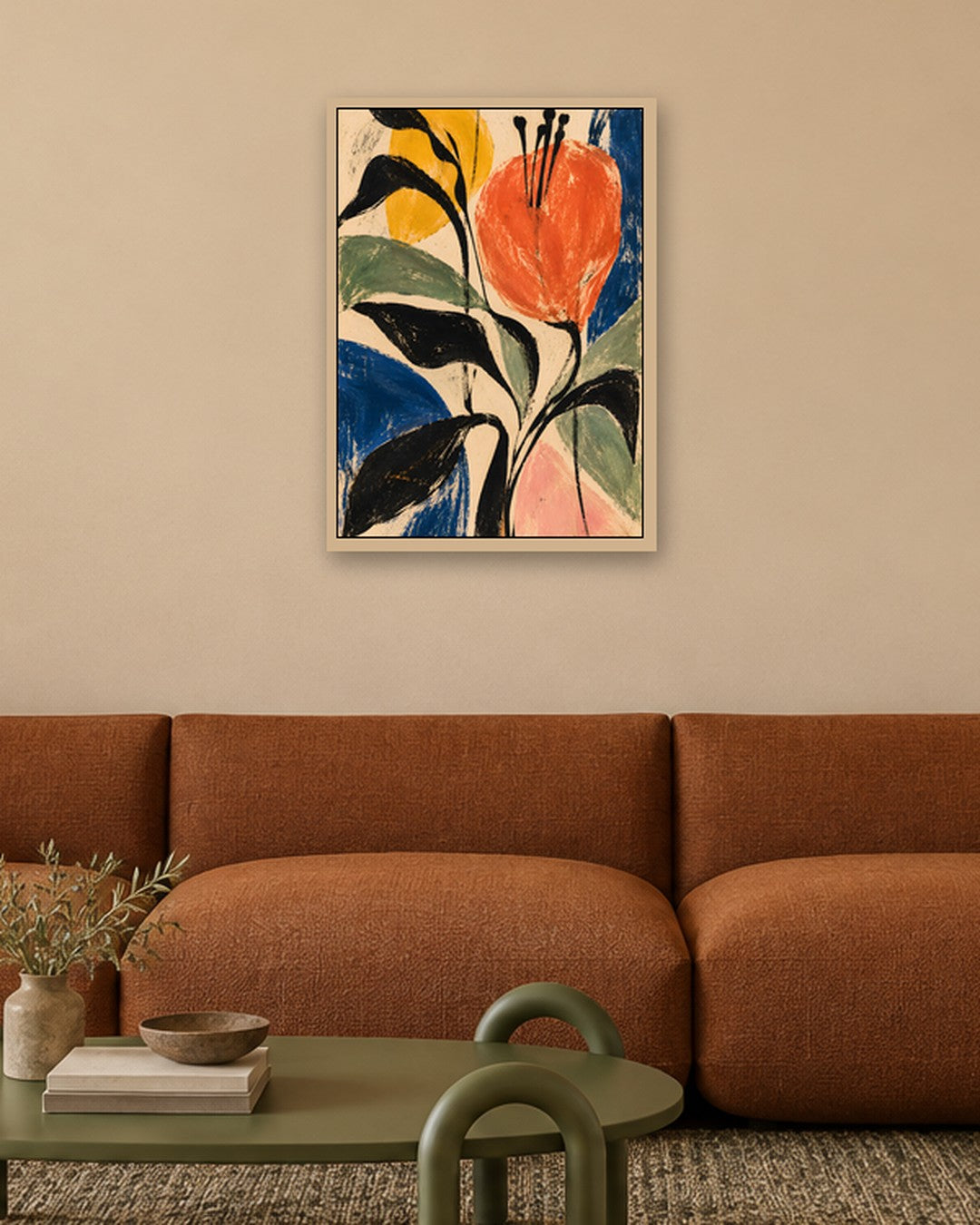 Faris Mcgee - A Vertical Abstract Expressionist Painting Illus - oak frame in a room