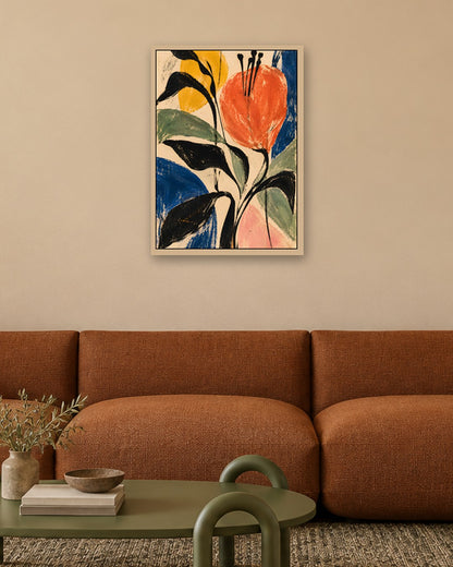 Faris Mcgee - A Vertical Abstract Expressionist Painting Illus - oak frame in a room