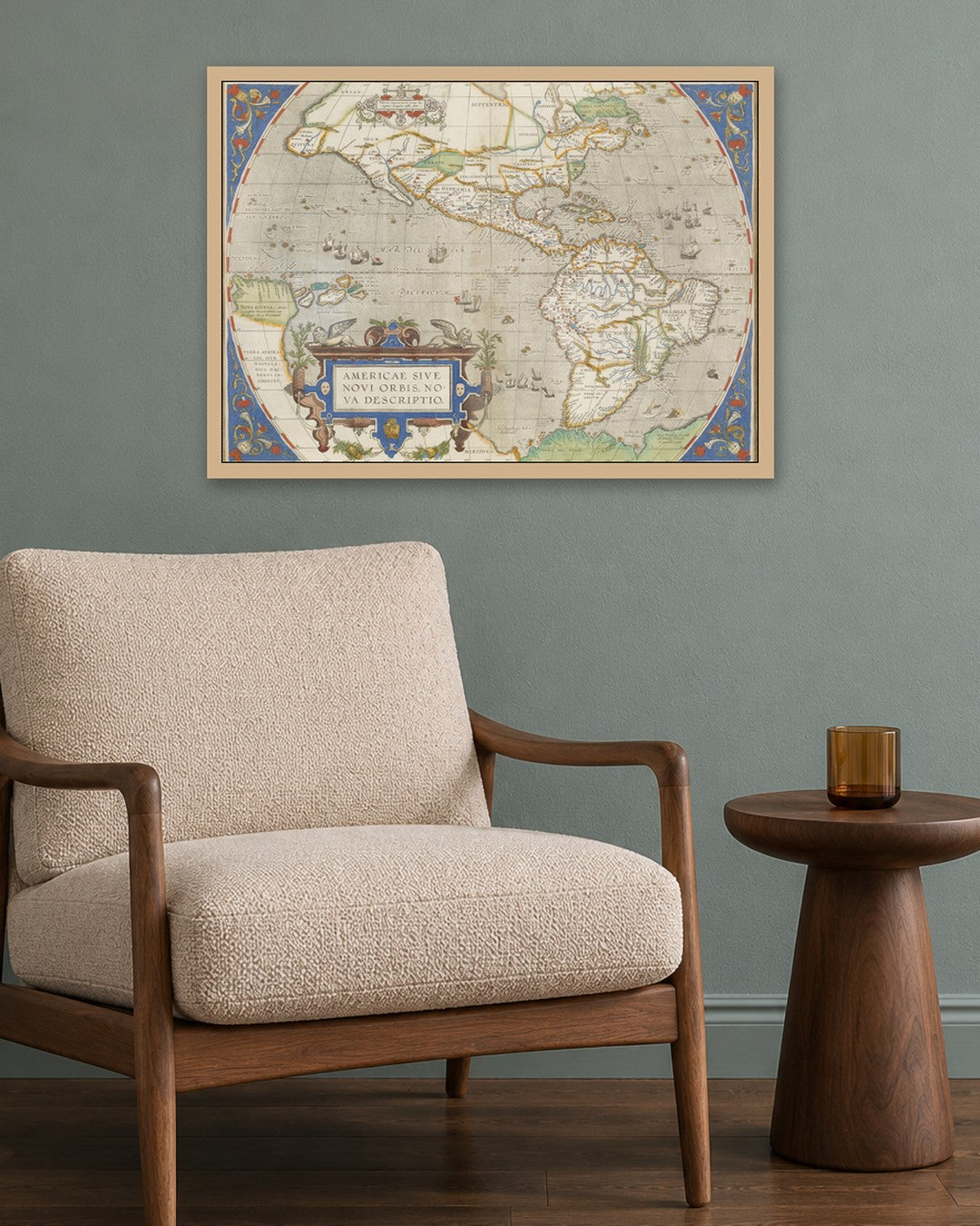 Abraham Ortelius - Map of the Americas - oak frame in a room