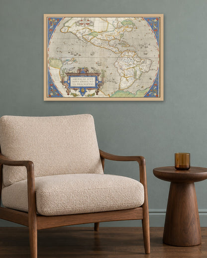 Abraham Ortelius - Map of the Americas - oak frame in a room