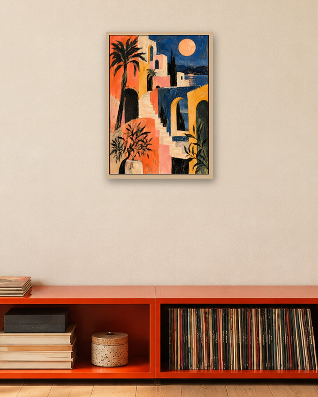 Faris Mcgee - A Vertical Painterly Abstract Modernist Mediterr - oak frame in a room
