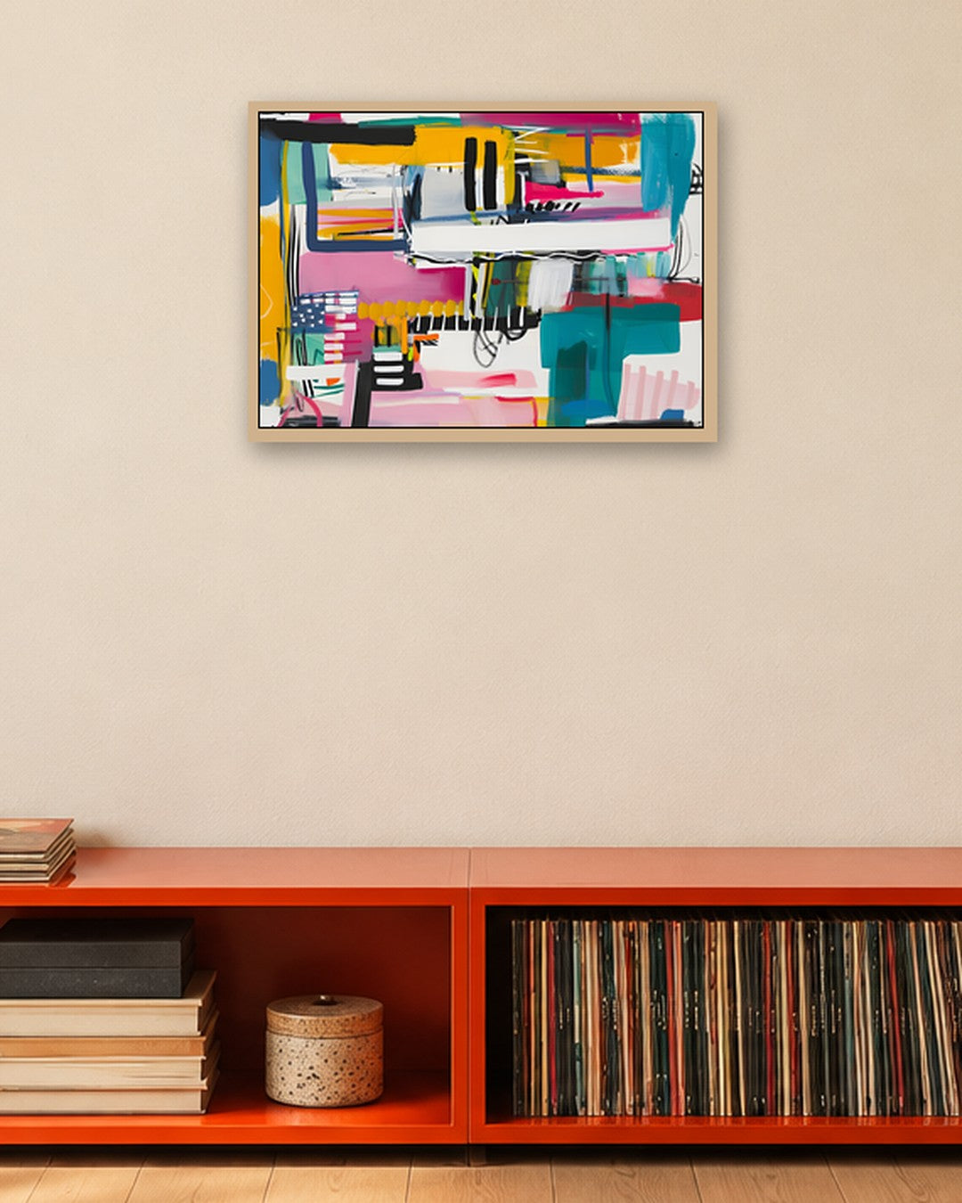 SENT Studio - Abstract Collage No. 39 - oak frame in a room