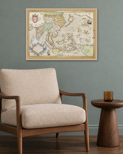 Abraham Ortelius - Map of the East Indies - oak frame in a room