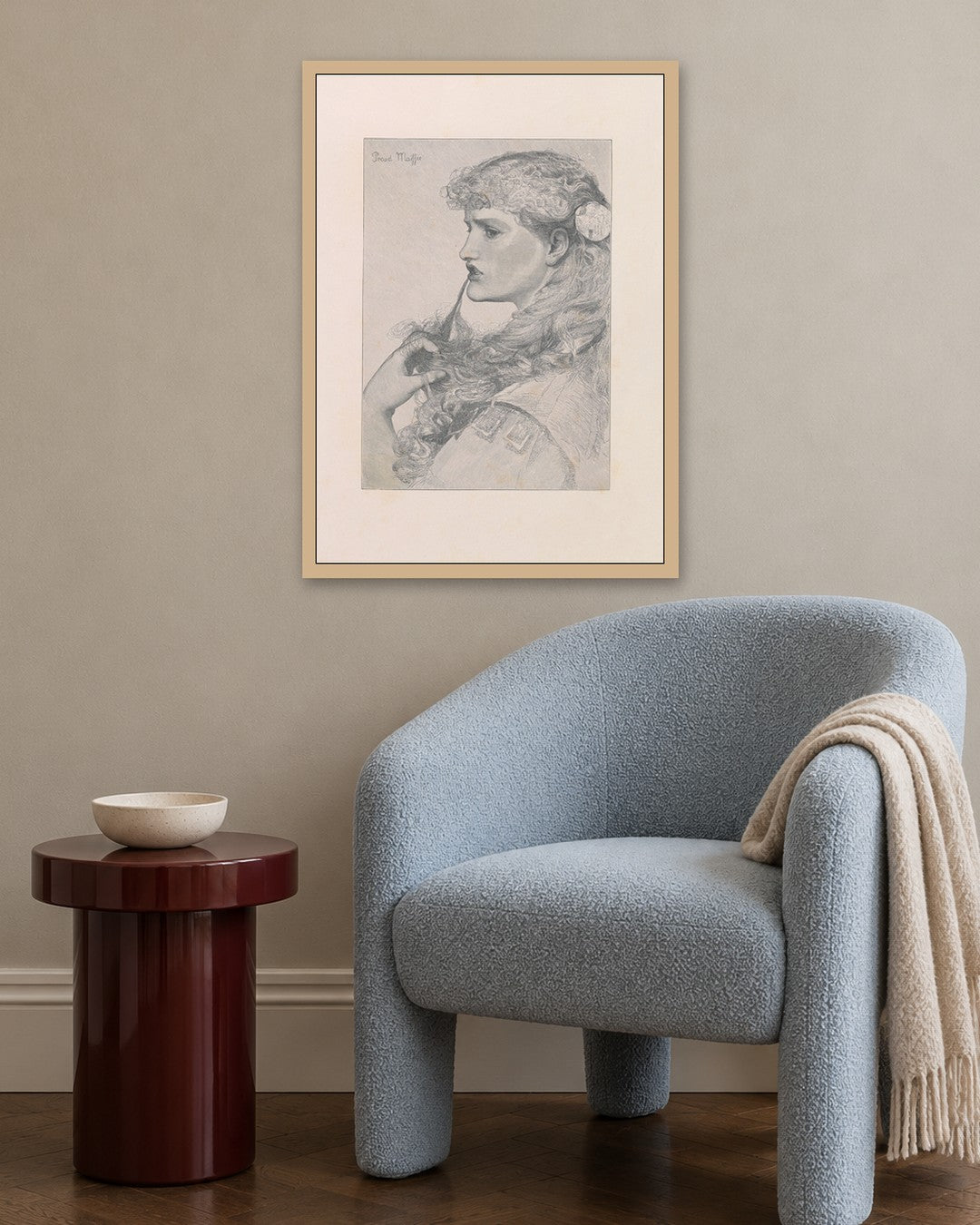 Frederick Sandys - Profile of a Lady - oak frame in a room