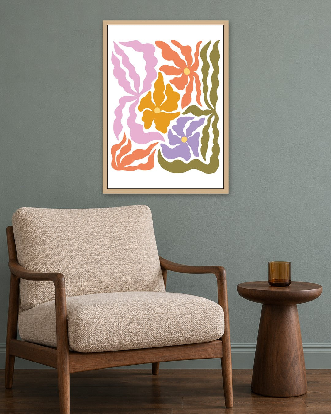 SENT Studio - Blooming Flowers Poster No. 50 - oak frame in a room