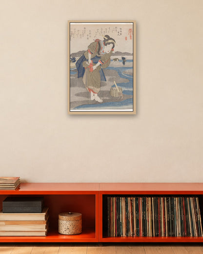 Utagawa Kuniyoshi - Fifth Print from A Low Tide Pentaptych - oak frame in a room