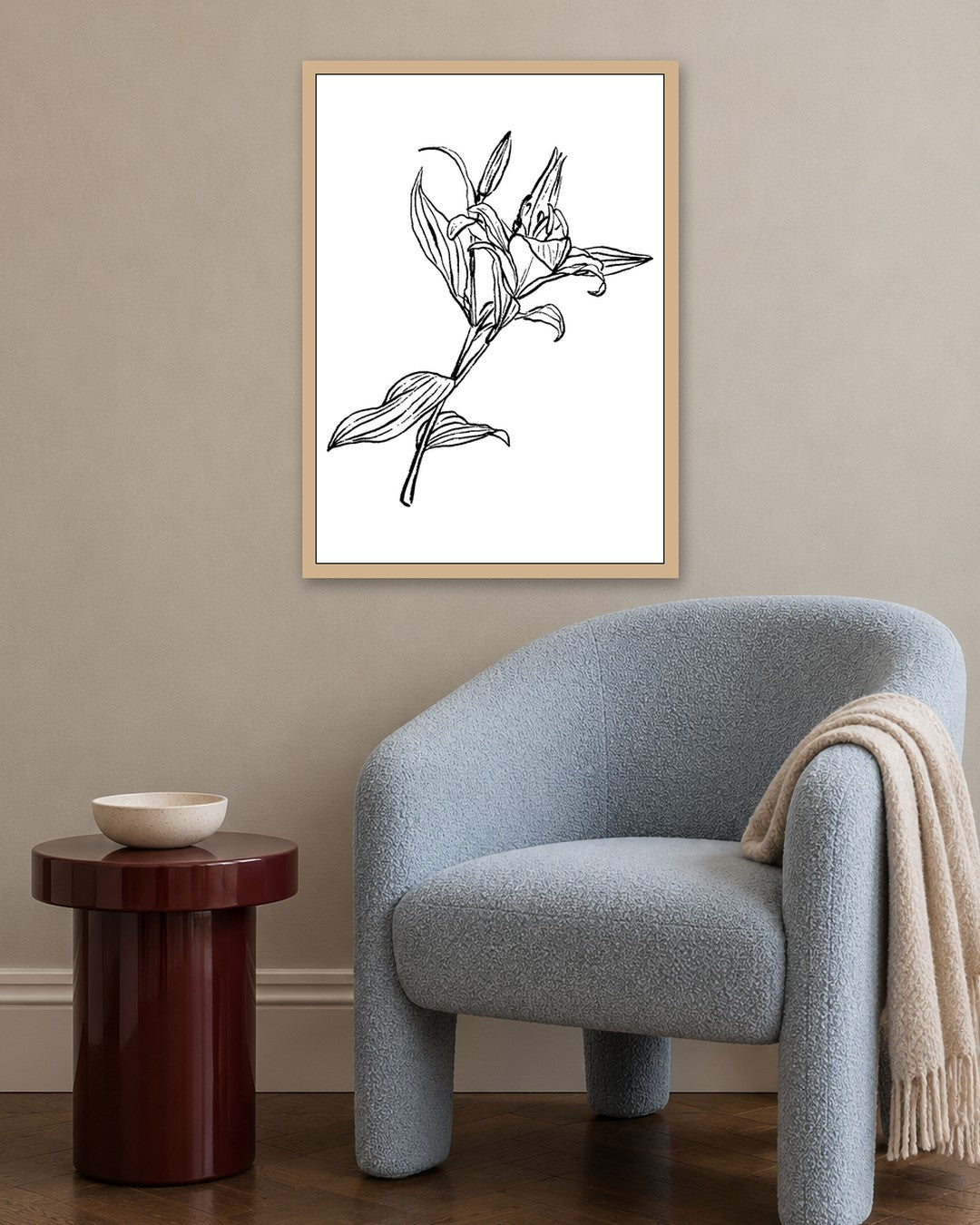 SENT Studio - Blooming Flowers Poster No. 13 - oak frame in a room