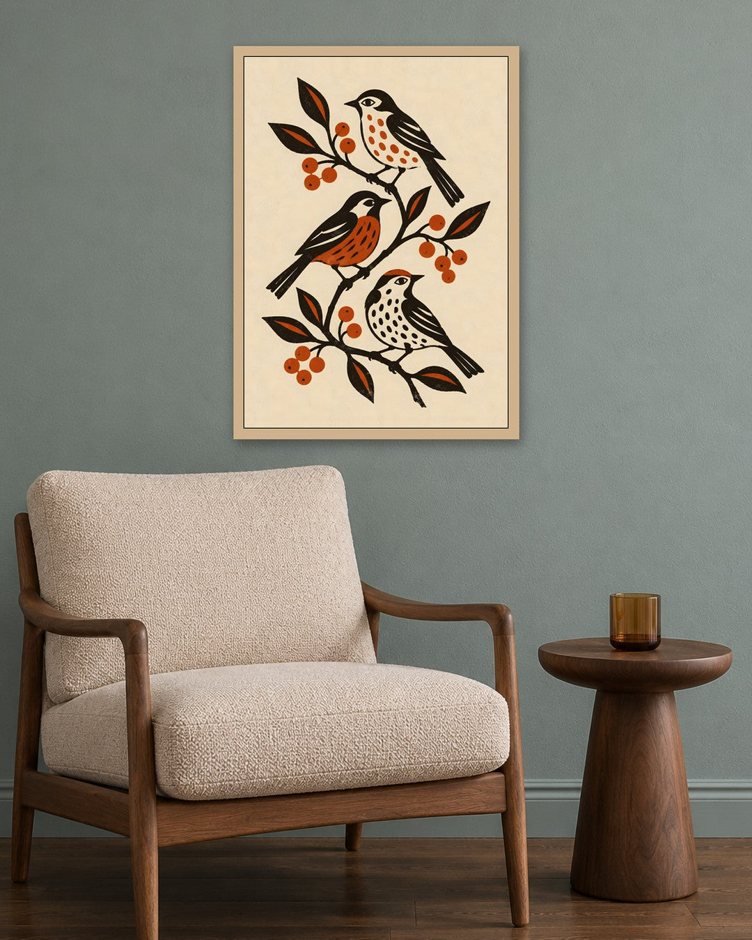 Elise Savoy - Folk Birds - oak frame in a room