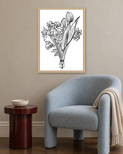 SENT Studio - Blooming Flowers Poster No. 29 - oak frame in a room
