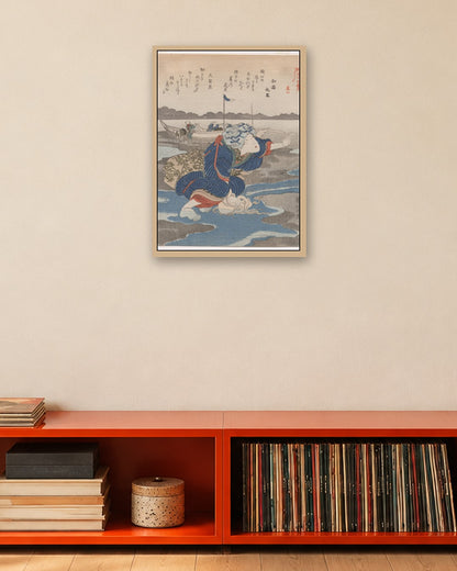 Utagawa Kuniyoshi - Second Print from A Low Tide Pentaptych - oak frame in a room