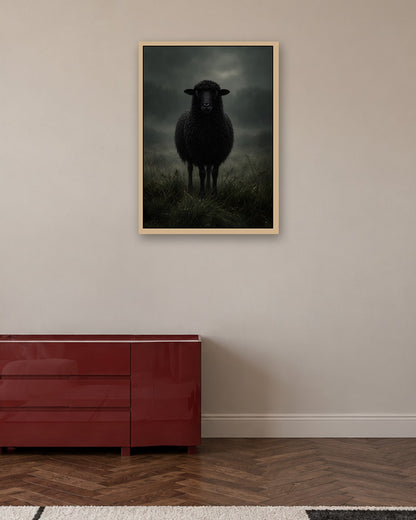 John Smart - Black Sheep - oak frame in a room