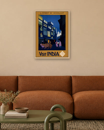 Visit India - A Street by Moonlight - oak frame in a room