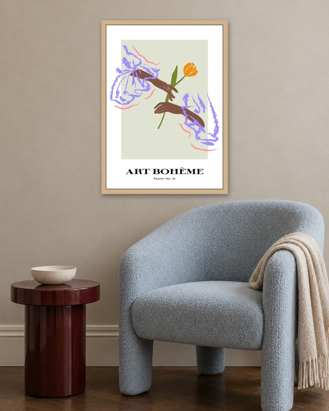 SENT Studio - Blooming Flowers Poster No. 10 - oak frame in a room