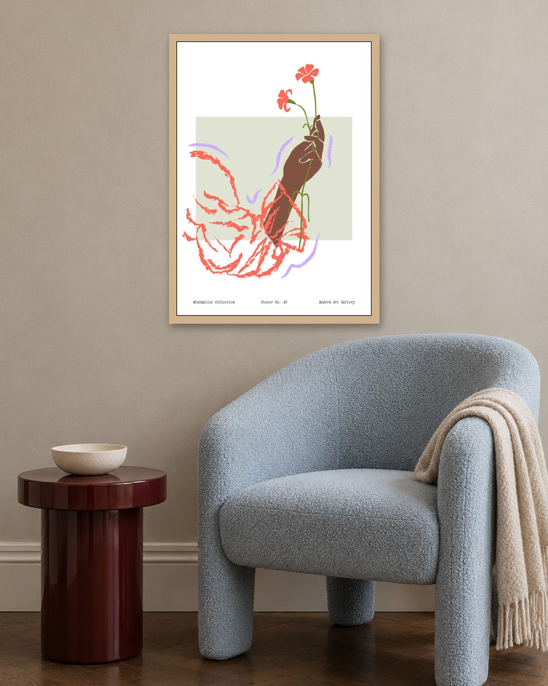 SENT Studio - Blooming Flowers Poster No. 49 - oak frame in a room